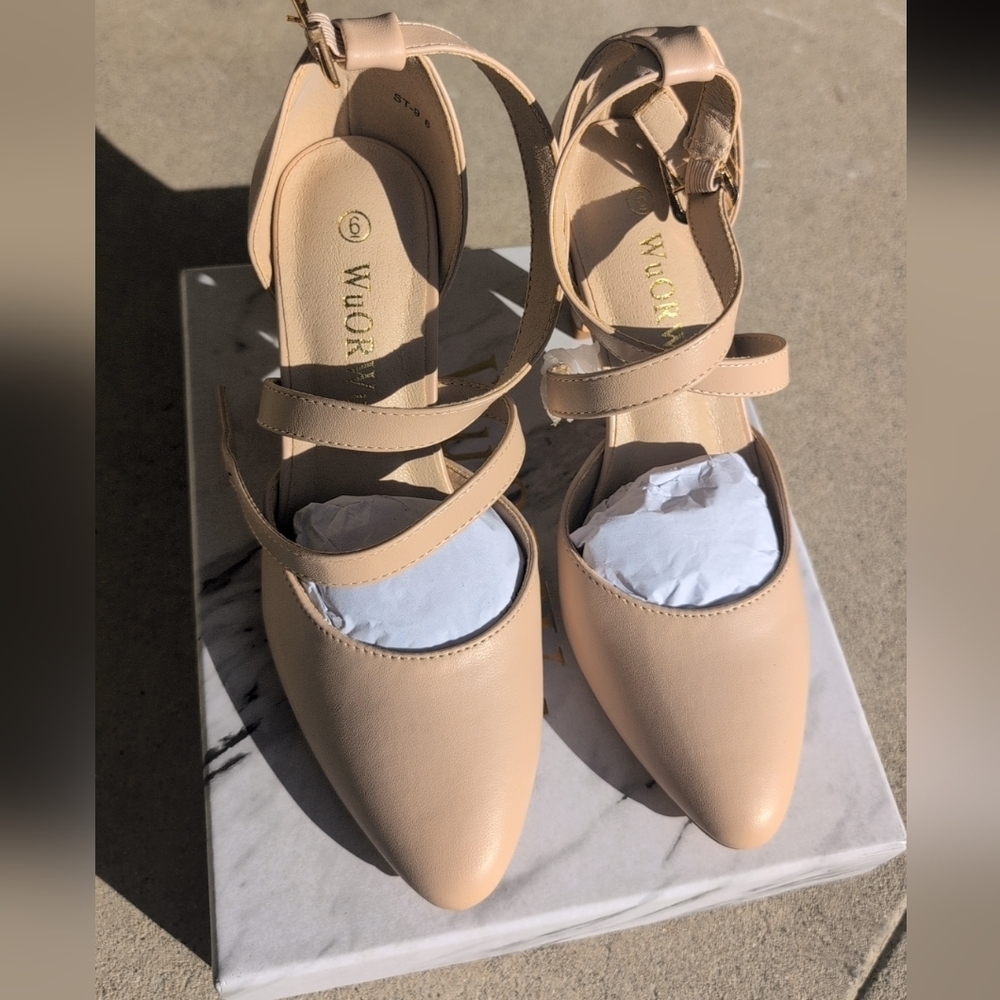 WuORWu Women's Beige Strappy Heels Size 6 - Picture 2 of 8